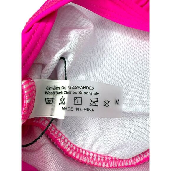 Women’s Medium One Piece Swimsuit Fuchsia Pink High Neck Mesh NEW - Picture 8 of 8